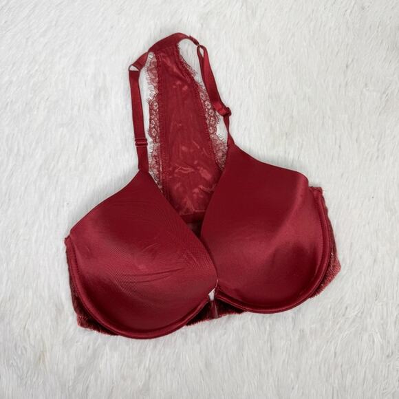 VICTORIA'S SECRET / burgundy maroon lightly lined plunge velvet trim bra / 32DD - Picture 1 of 7